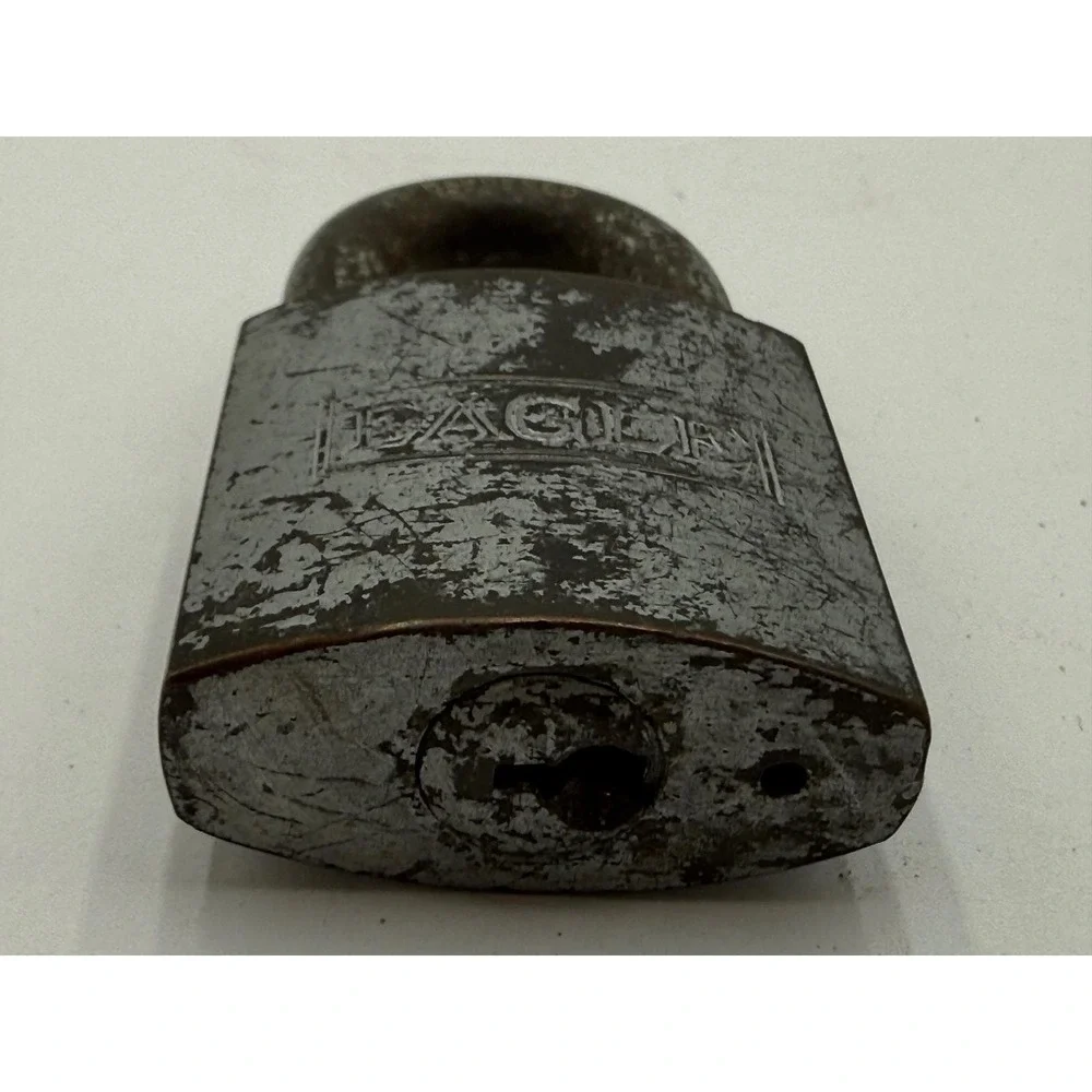 Vintage Eagle Lock Co Padlock with Key Terryville Conn USA Hardened Shackle
